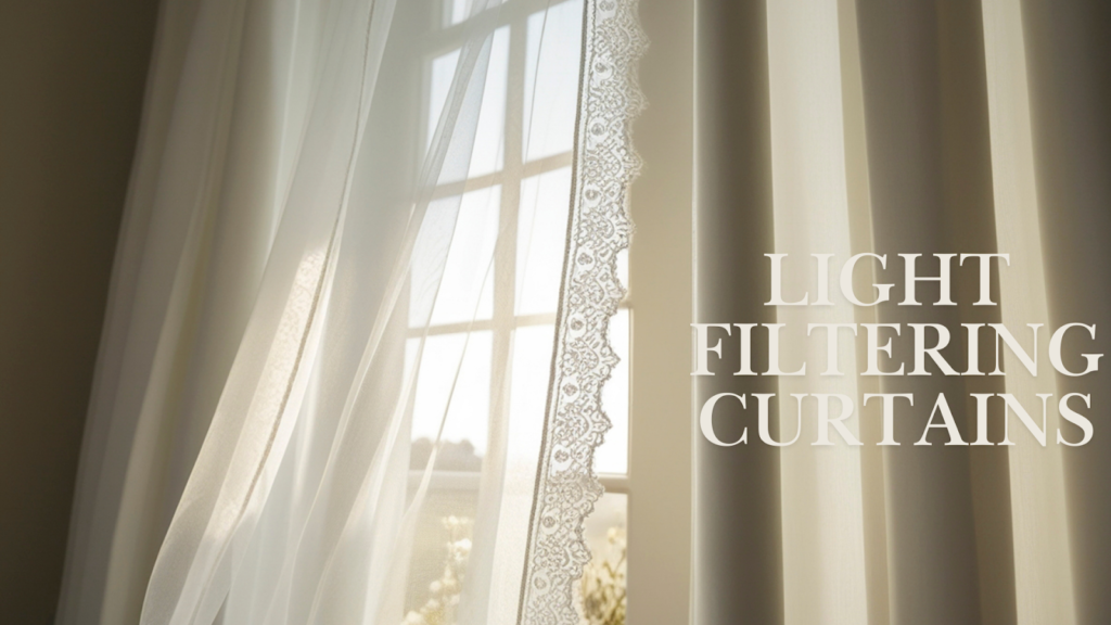 Linen curtain in front of a window with sunlight coming through curtain
