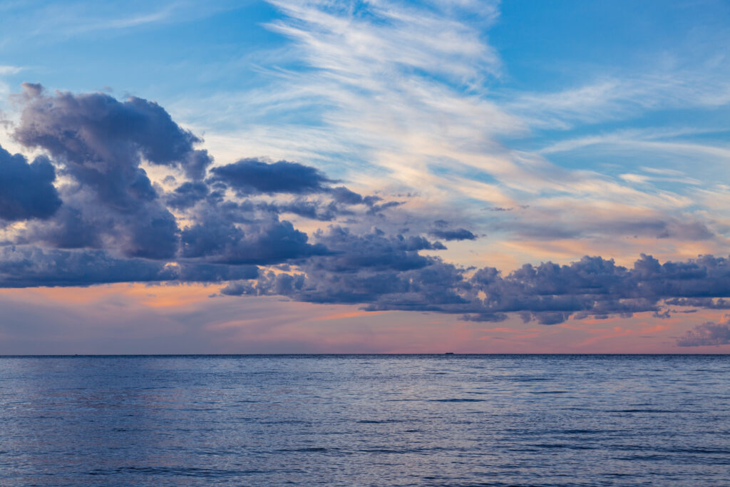 A sunset on Mille Lacs Lake as seen from Father Hennepin State Park near Isle, Minnesota.