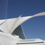 Milwaukee art museum roof against blue sky